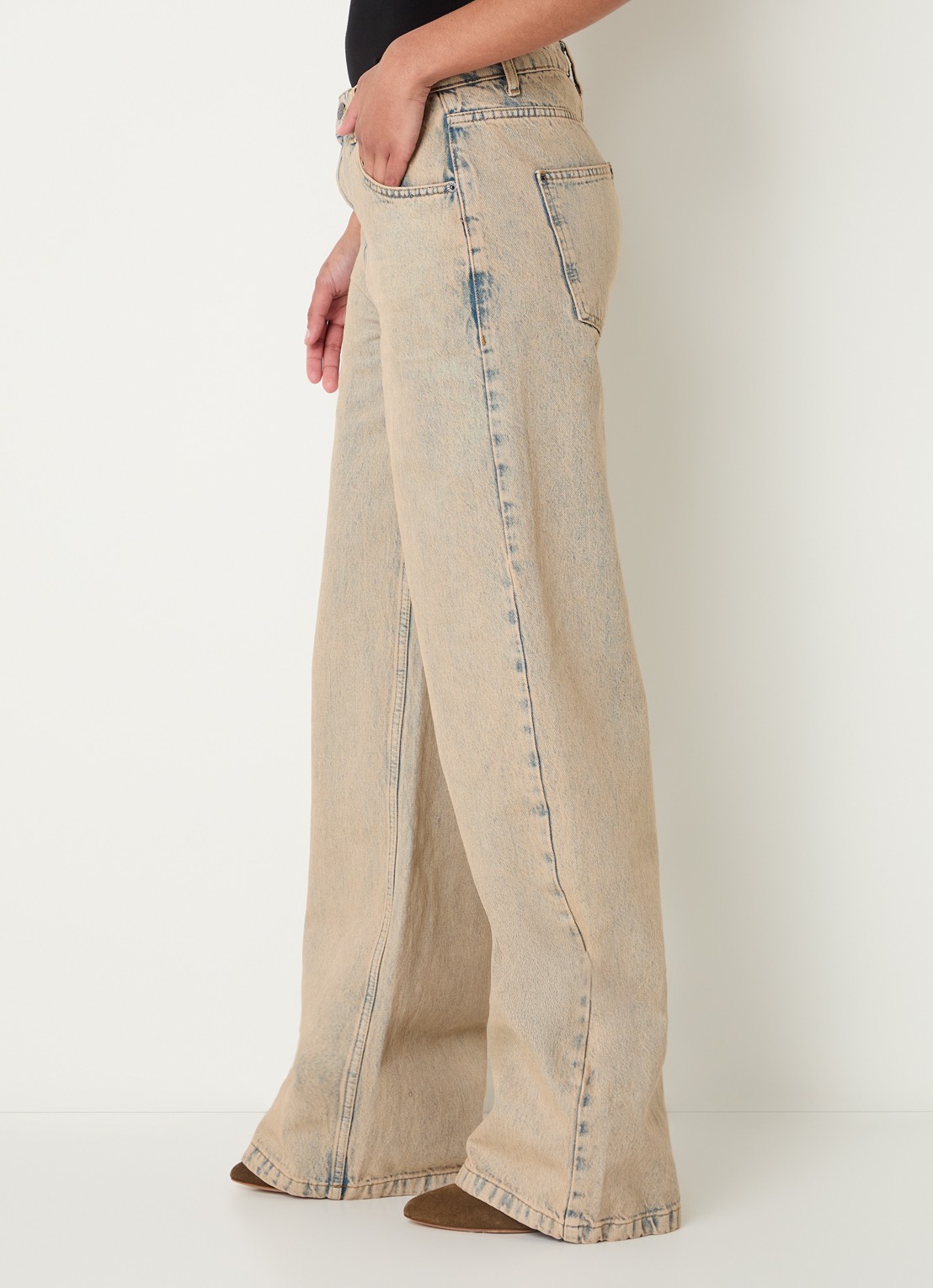 Co'Couture Maura high waist straight leg jeans met verwassen afwerking - detail 5 zand