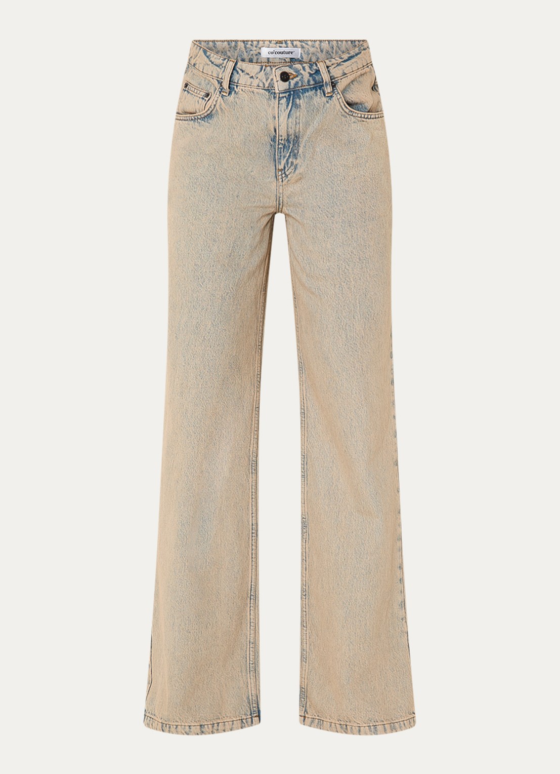 Co'Couture Maura high waist straight leg jeans met verwassen afwerking - voorkant 2 zand