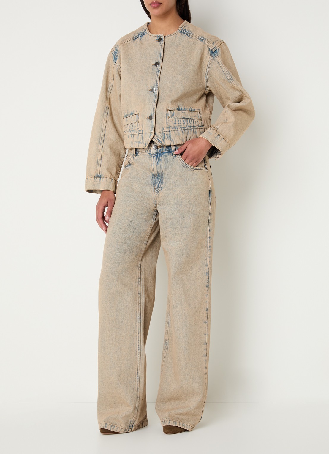 Co'Couture Maura spijkerjas met verwassen afwerking - voorkant 4 zand