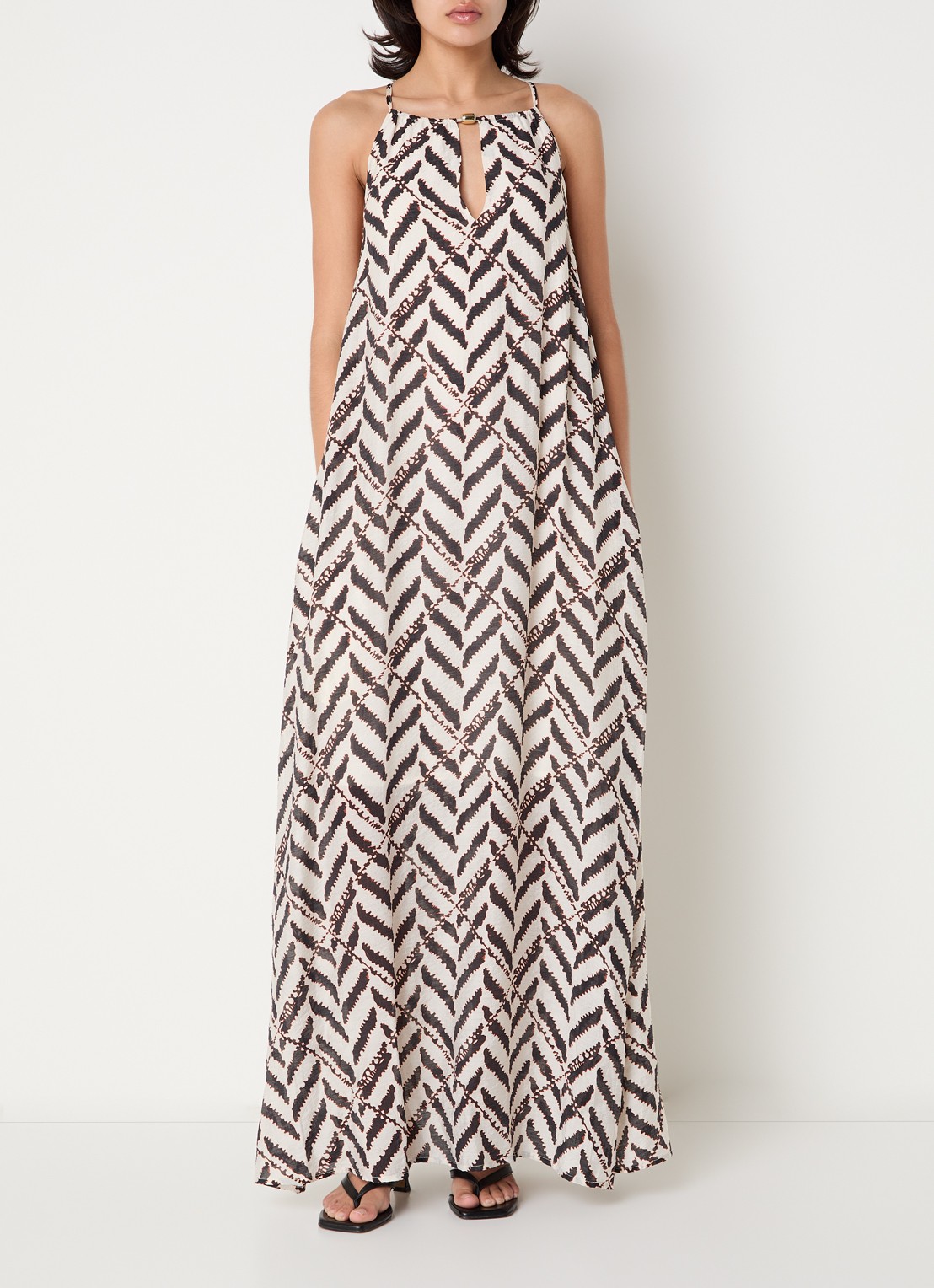 Co'Couture Memphis A-lijn maxi jurk met print  - detail 4 zwart