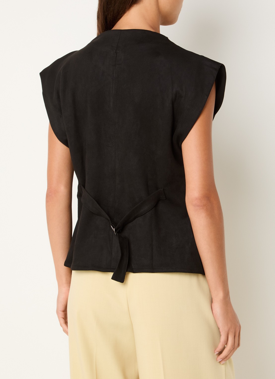 Co'Couture Mouwloze top van imitatiesuède met franjes - achterkant 4 zwart