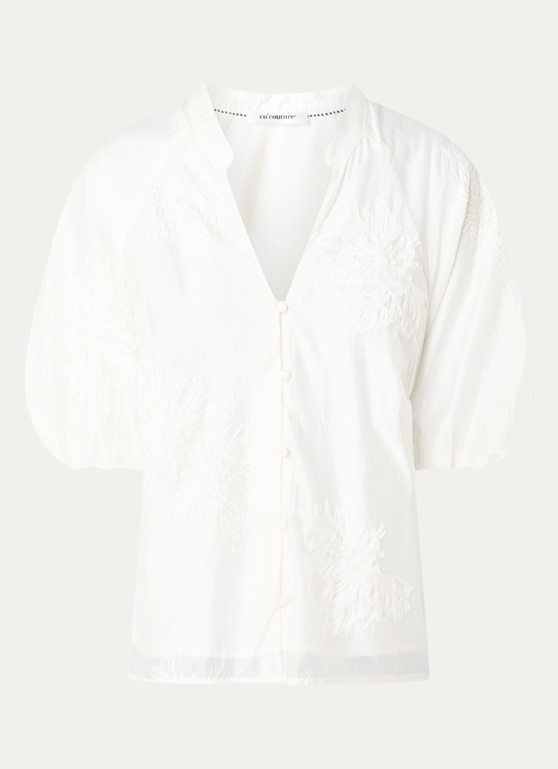 Co'Couture NeaCC blouse met ballonmouw en borduring - voorkant wit