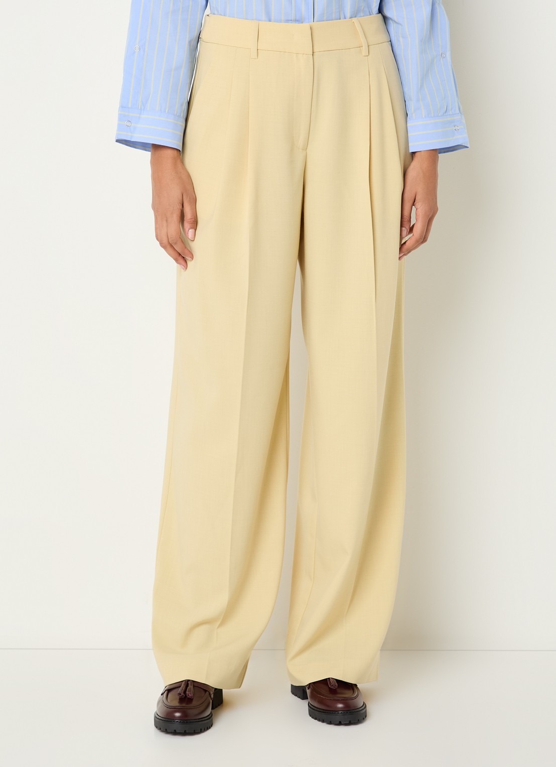 Co'Couture Nilan high waist wide fit pantalon met steekzakken - detail 4 geel