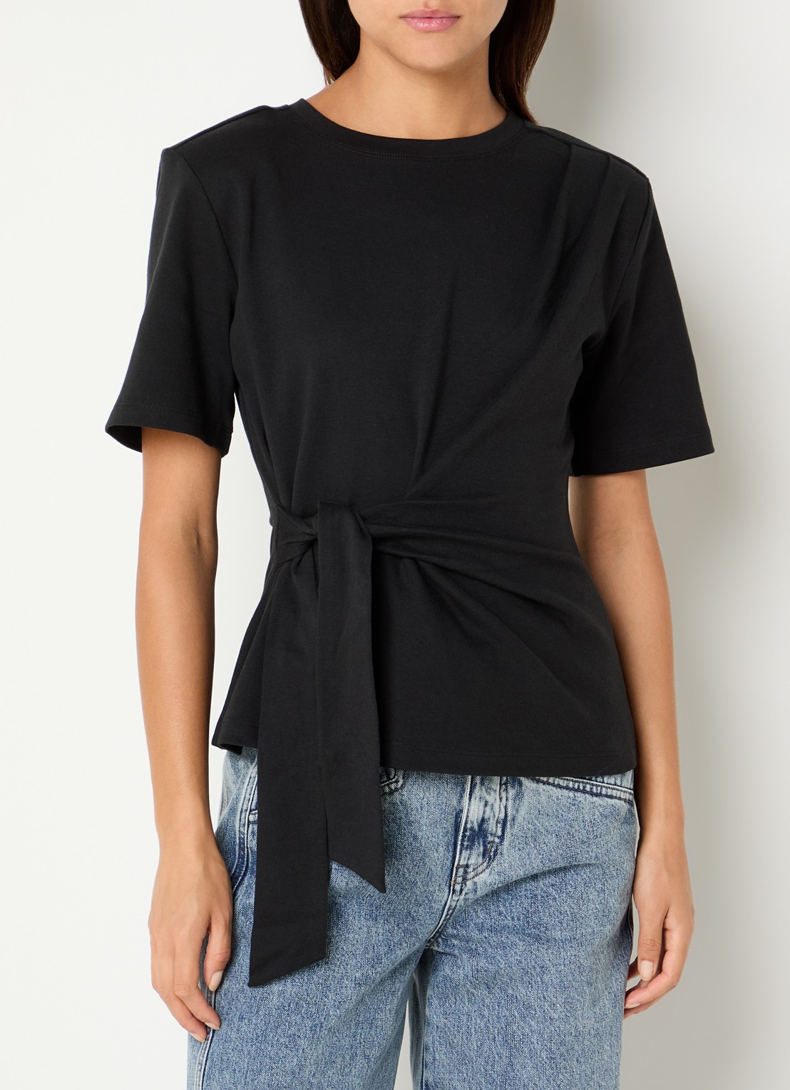 Co'Couture Orianne T-shirt met strikceintuur - detail 3 zwart