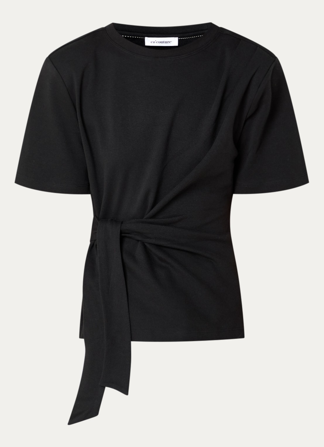 Co'Couture Orianne T-shirt met strikceintuur - voorkant zwart