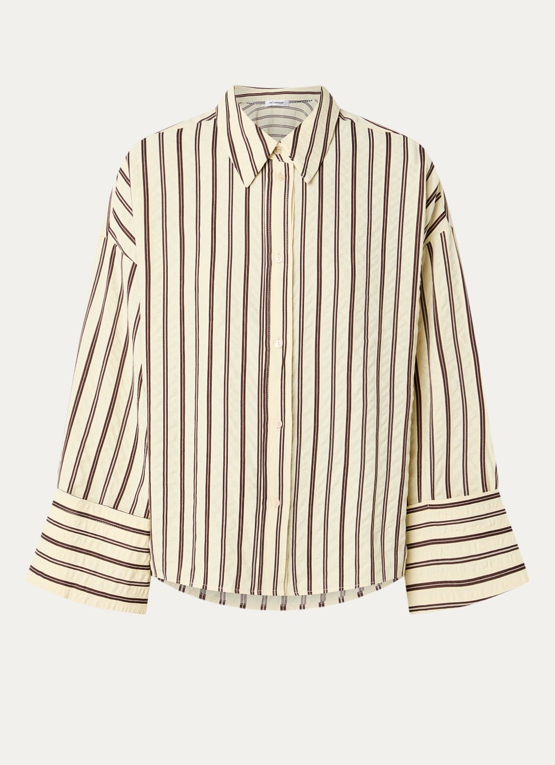 Co'Couture Oxana blouse met streepprint en trompetmouw - voorkant lichtgeel