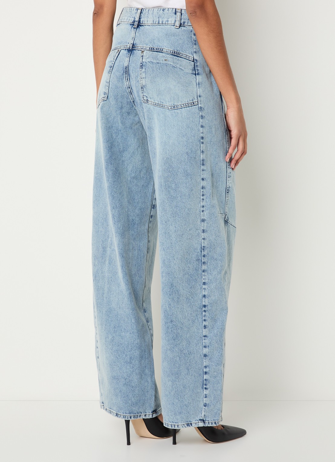 Co'Couture Pancy high waist wide leg jeans met lichte wassing - achterkant indigo