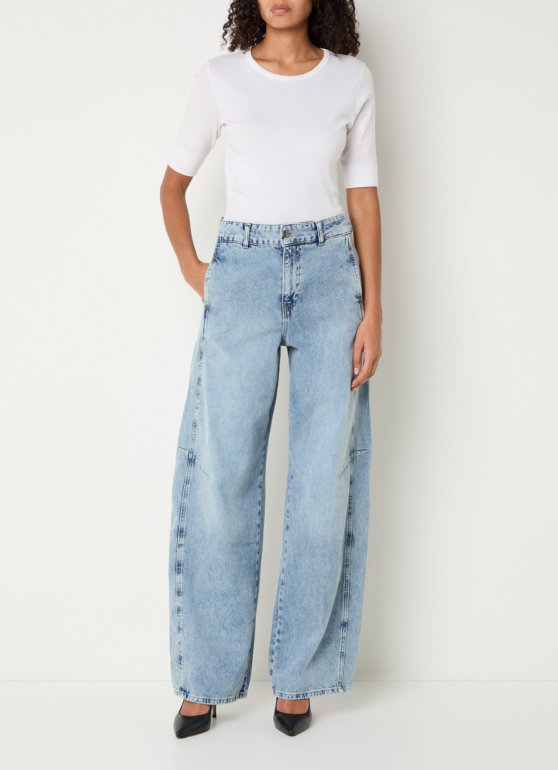 Co'Couture Pancy high waist wide leg jeans met lichte wassing - voorkant 4 indigo