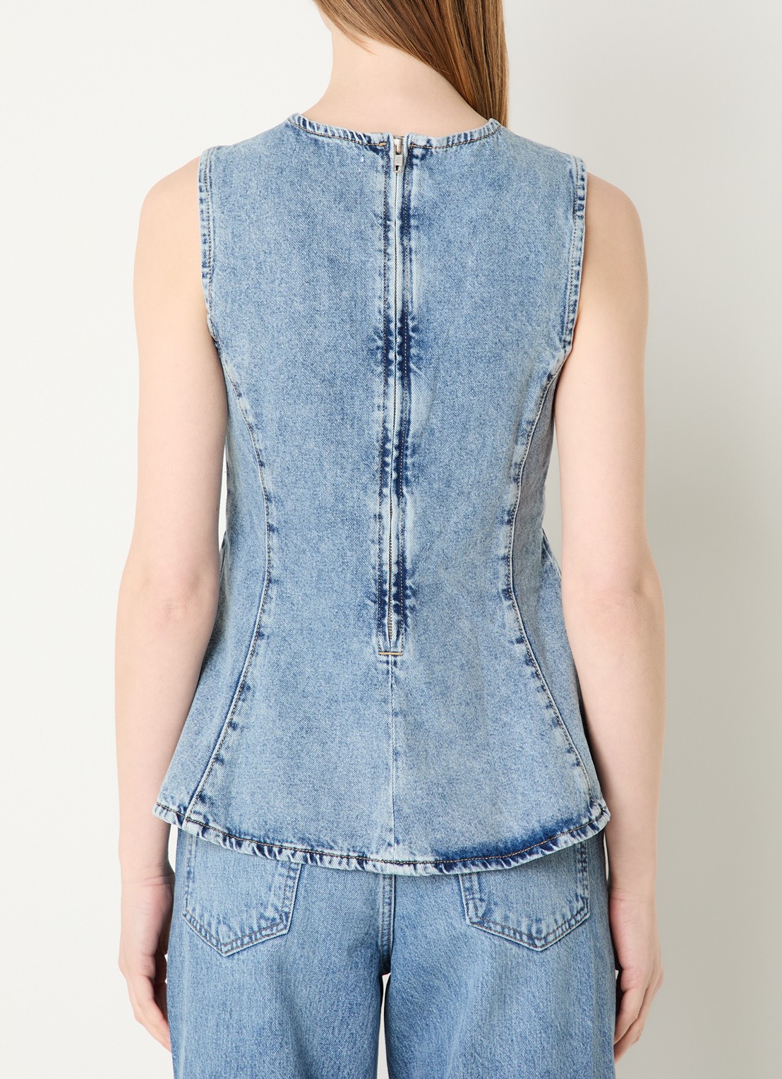 Co'Couture Pancycc top van denim met peplum - achterkant indigo