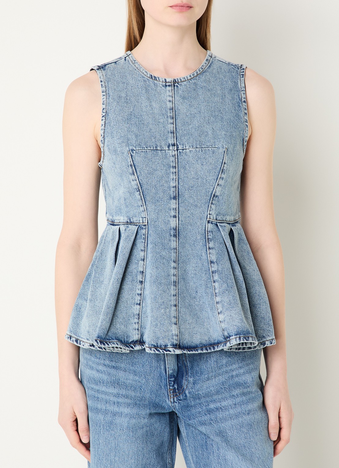 Co'Couture Pancycc top van denim met peplum - detail 4 indigo
