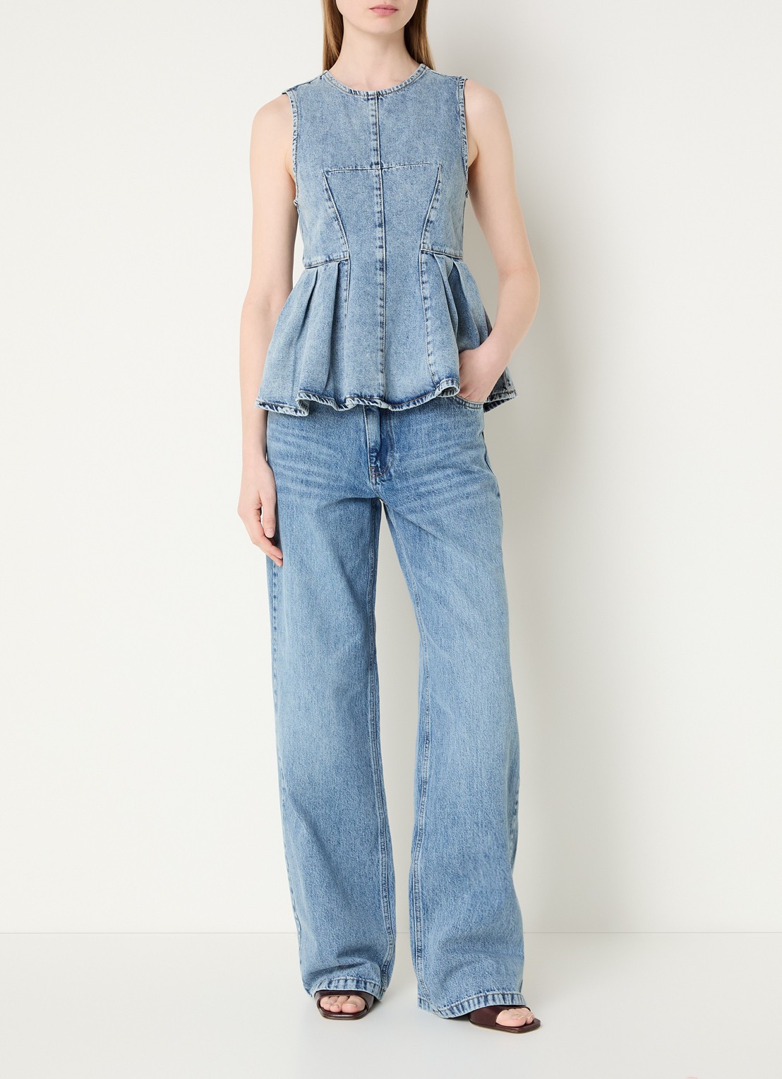 Co'Couture Pancycc top van denim met peplum - voorkant 3 indigo