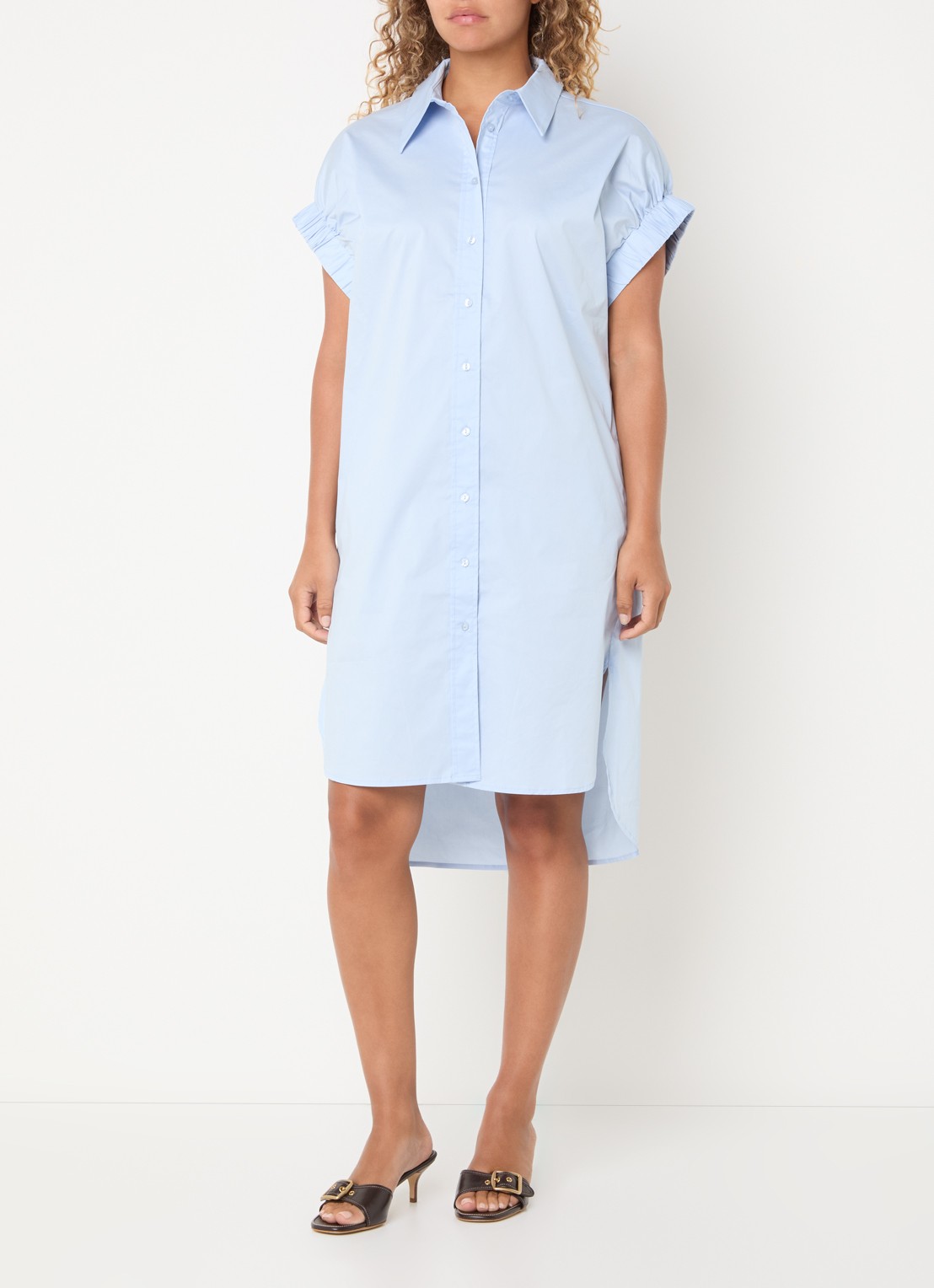 Co'Couture PoppyCC midi blousejurk met split - detail 3 lichtblauw