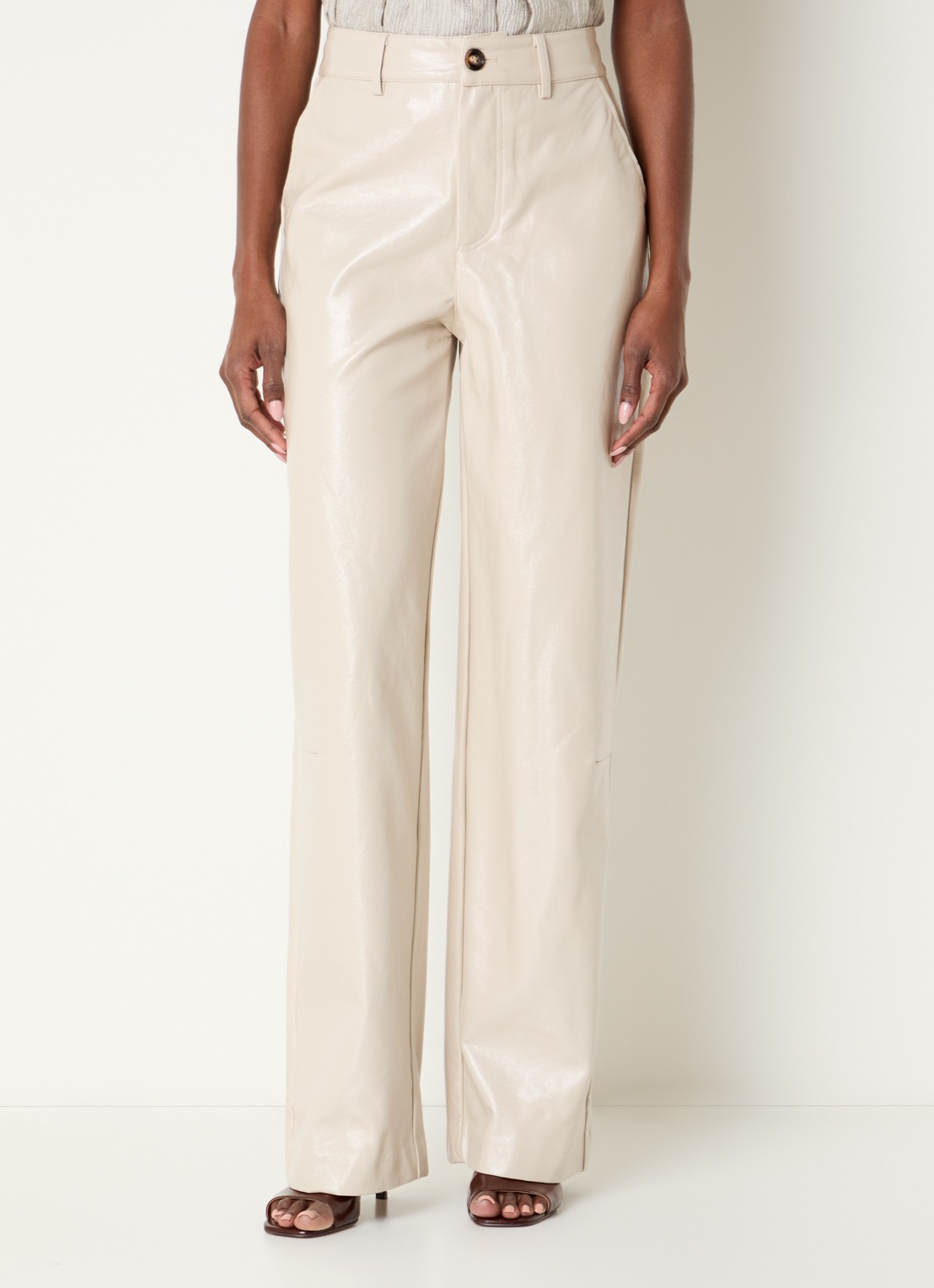 Co'Couture Posycc high waist straight fit pantalon van imitatieleer - detail 2 ivoor