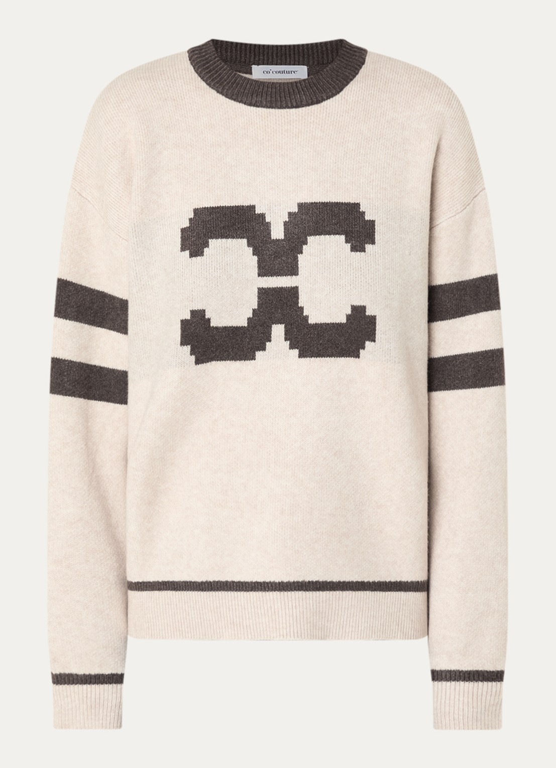 Co'Couture Row Coco fijngebreide trui met ingebreide logoprint - voorkant 3 gebroken wit