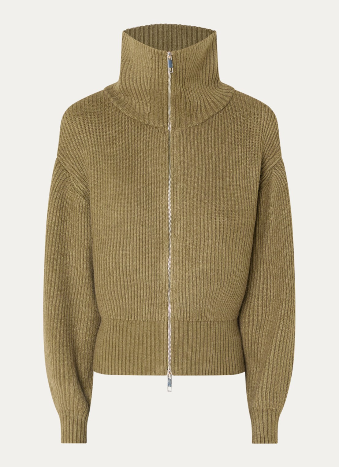 Co'Couture Row grofgebreid vest met opstaande kraag - voorkant 2 groen