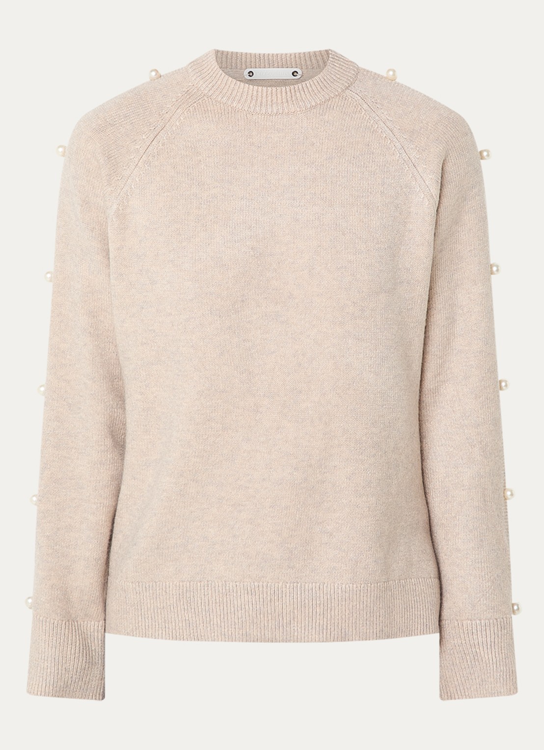 Co'Couture Rowance fijngebreide trui met imitatieparels - voorkant 3 beige
