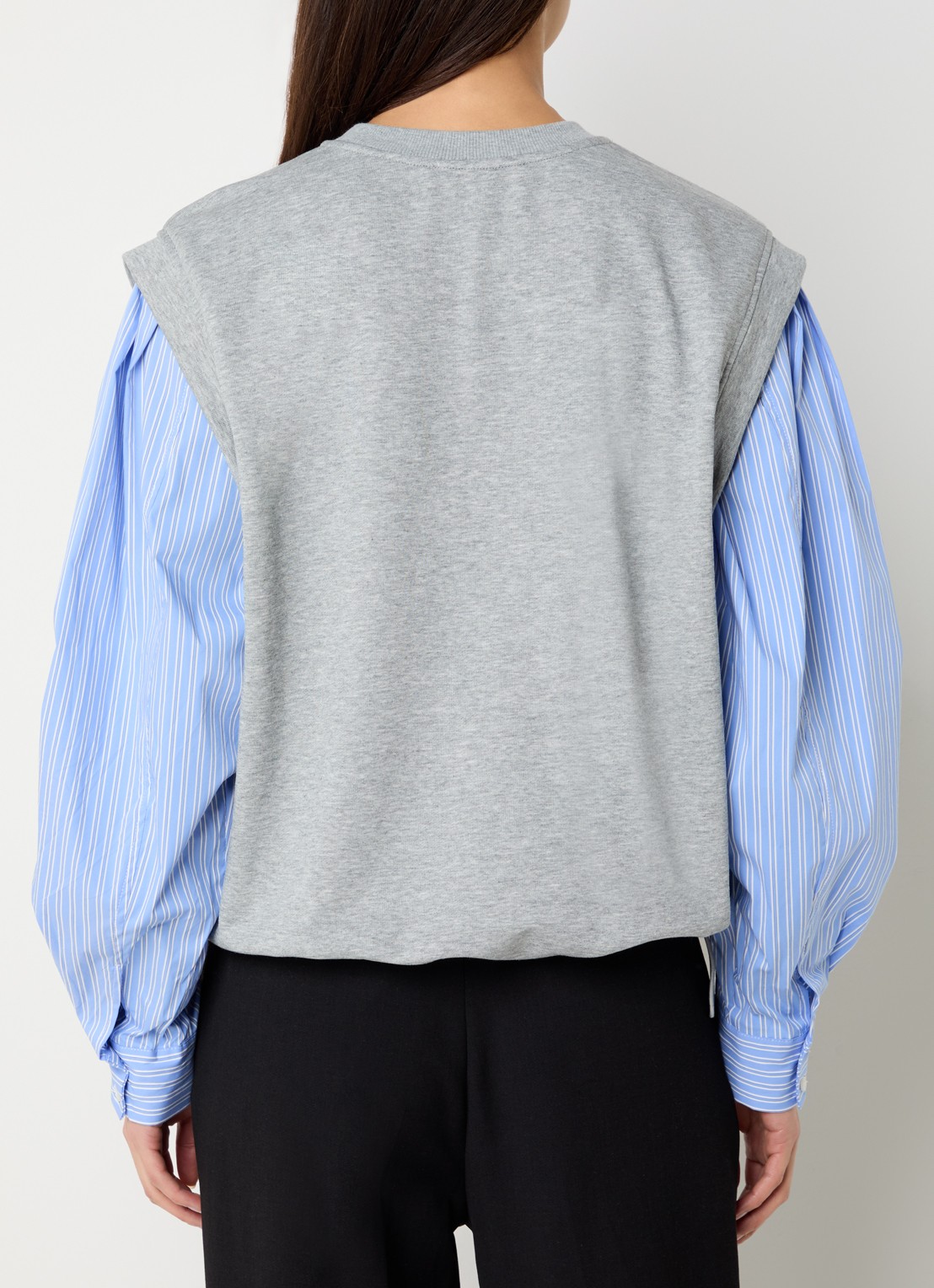 Co'Couture Sabina sweater met ballonmouw en streepprint - achterkant 3 grijs