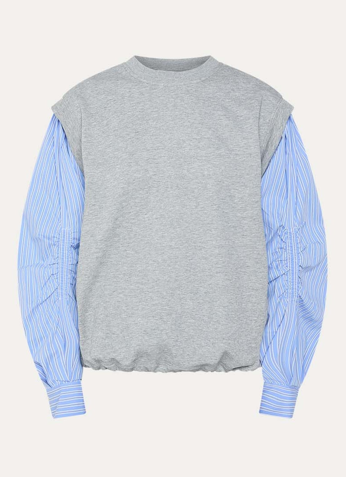 Co'Couture Sabina sweater met ballonmouw en streepprint - voorkant grijs