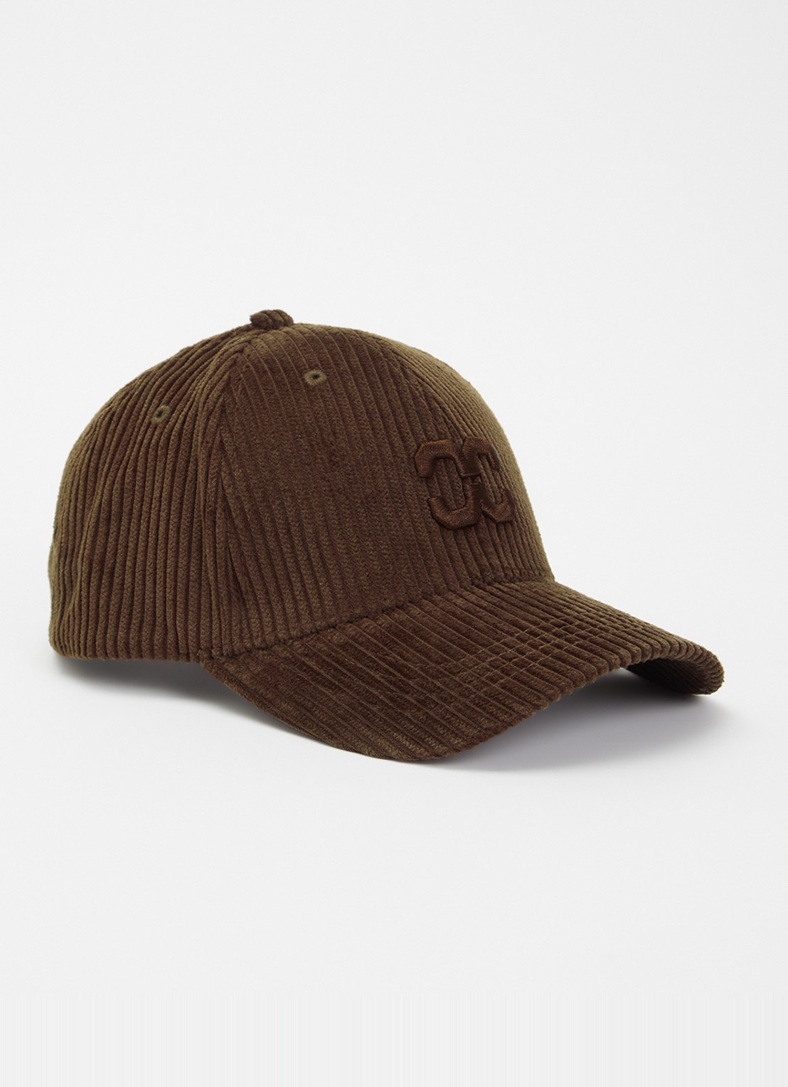 Co'Couture Sachicc pet van corduroy met logoborduring - voorkant 2 donkerbruin