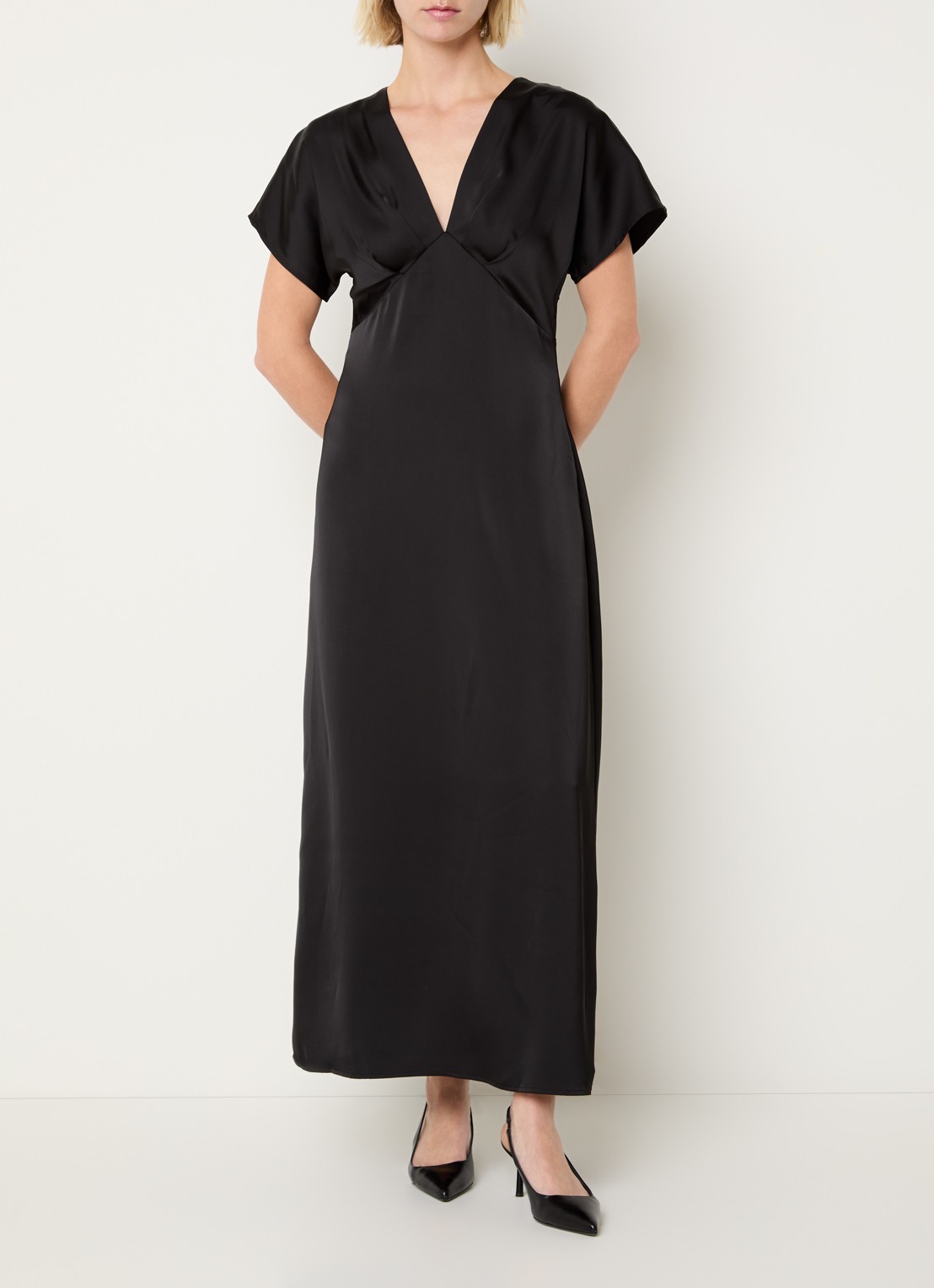 Co'Couture Safira maxi tuniekjurk van satijn  - detail 3 zwart