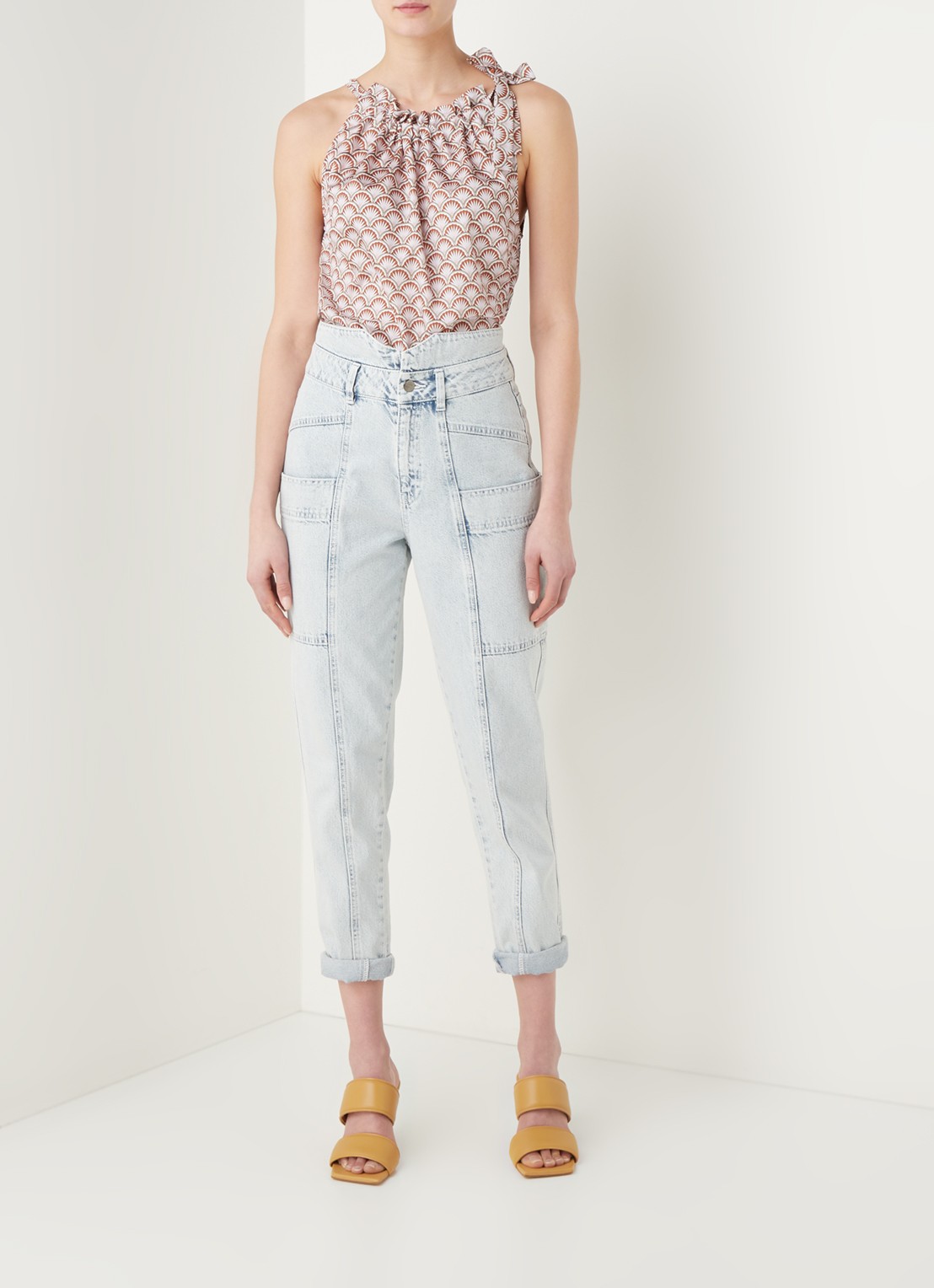 Co'Couture Saki mouwloze top met print - voorkant 3 roestbruin