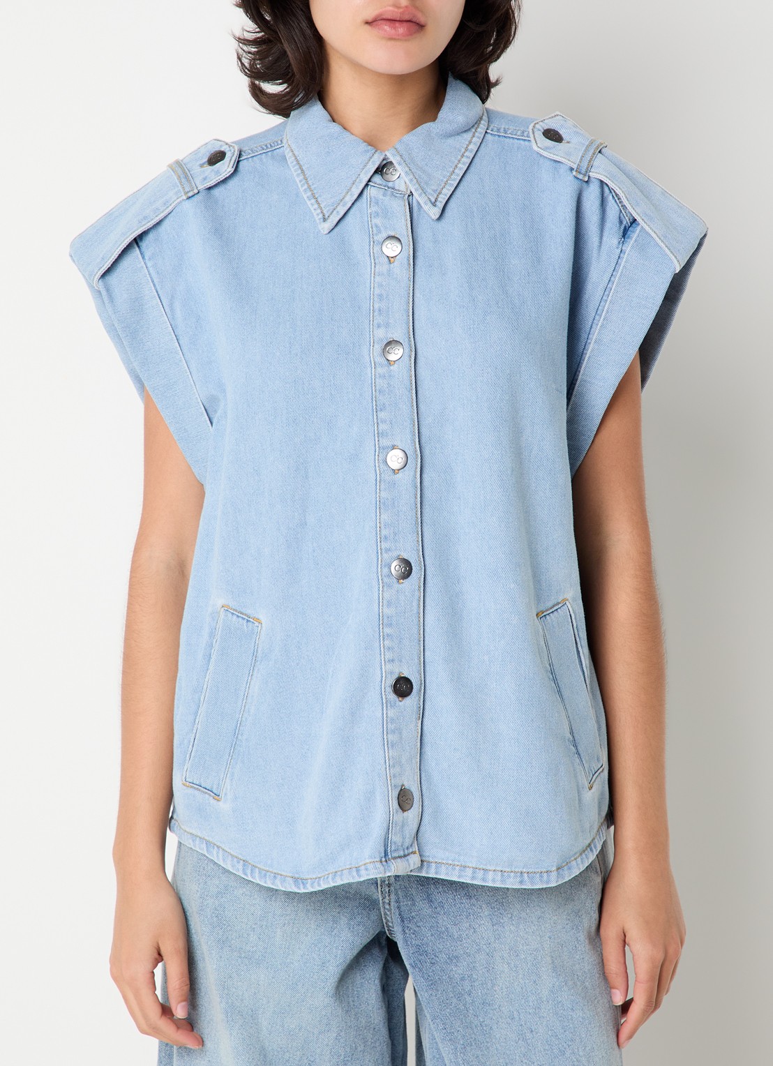 Co'Couture SharonCC blouse met steekzakken - detail indigo