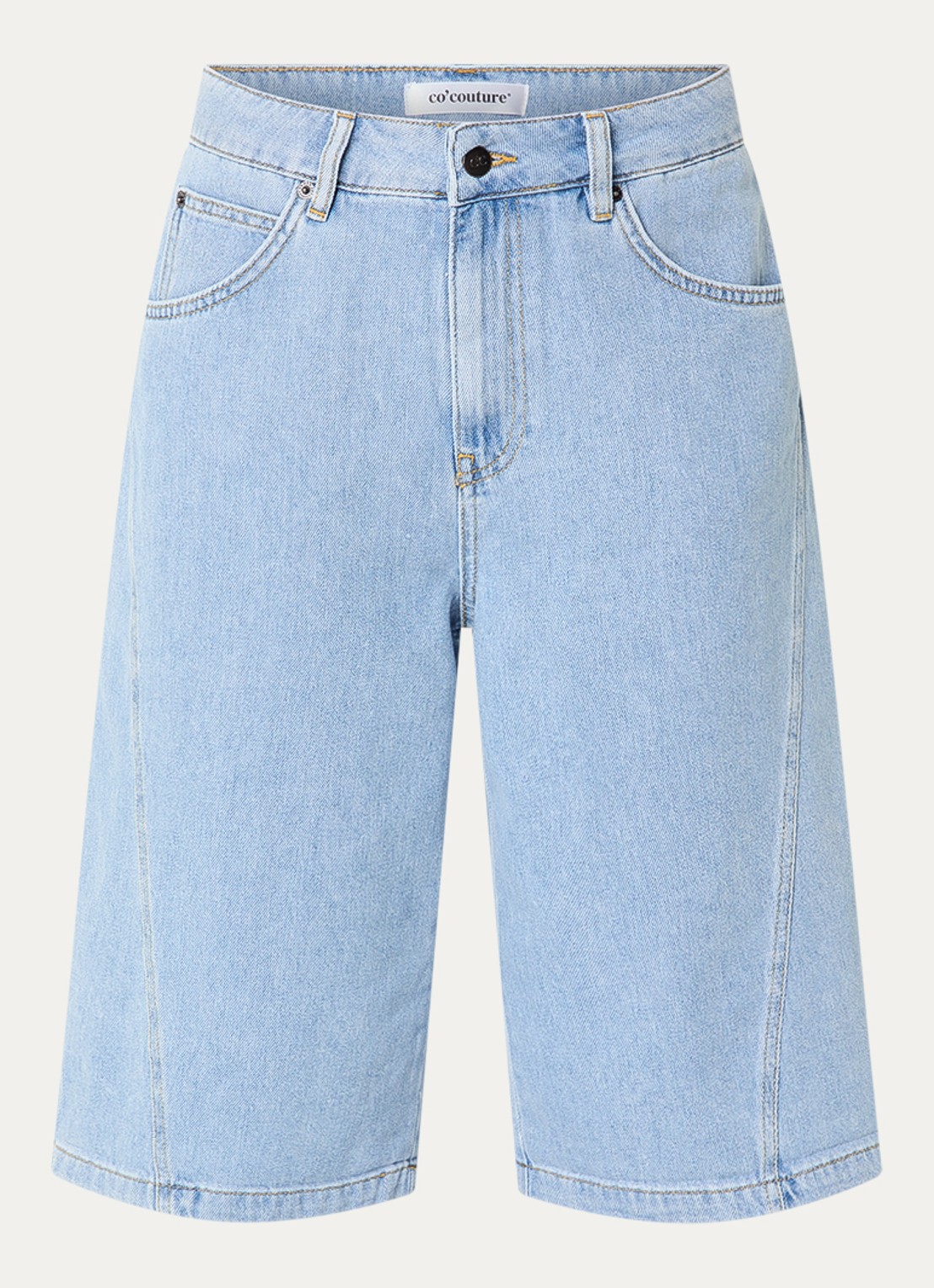 Co'Couture SharonCC high waist straight leg korte broek van denim met lichte wassing - voorkant 3 indigo