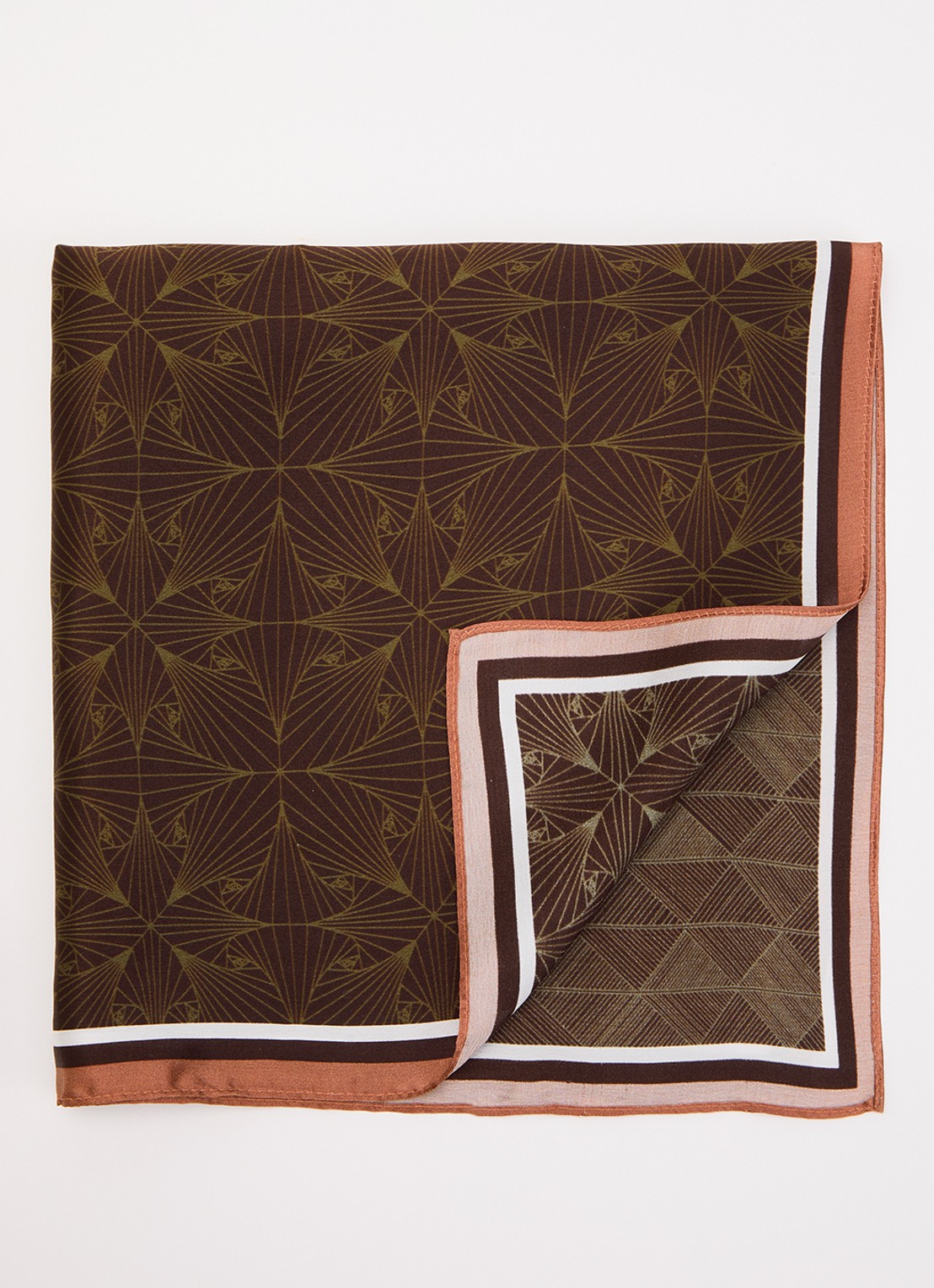 Co'Couture Shilacc sjaal van zijde met grafische print 52 x 52 cm - voorkant bruin