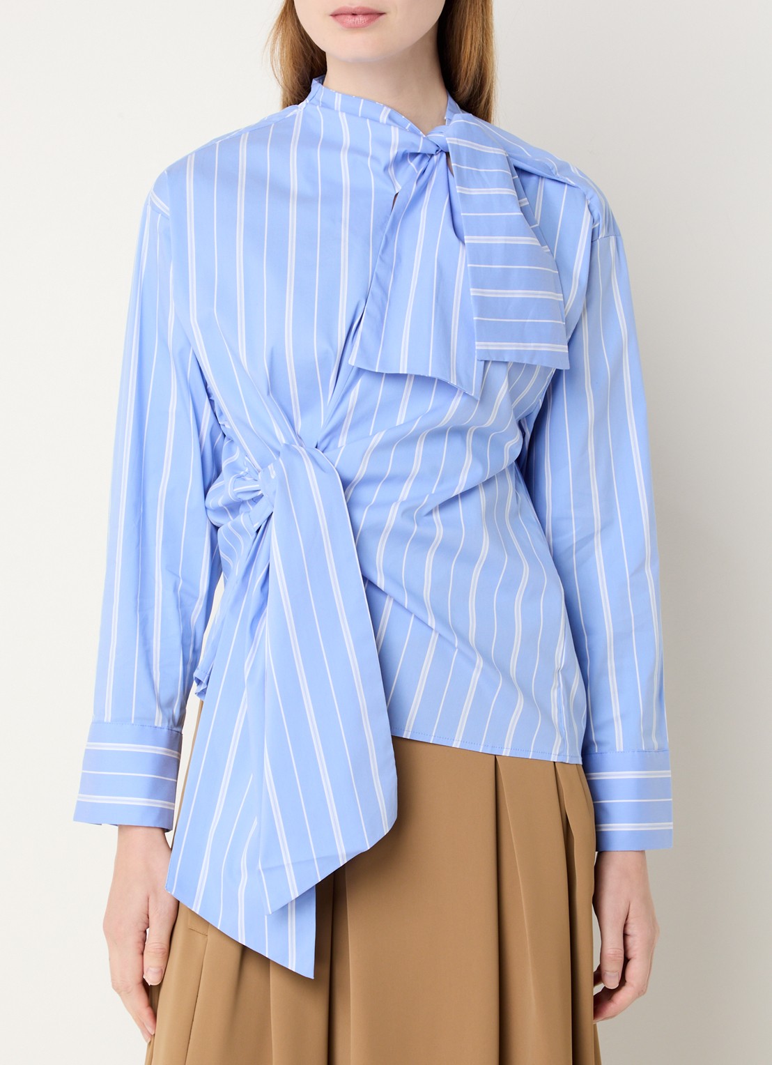 Co'Couture Shira tuniek met streepprint en sjaalkraag - detail 4 blauw