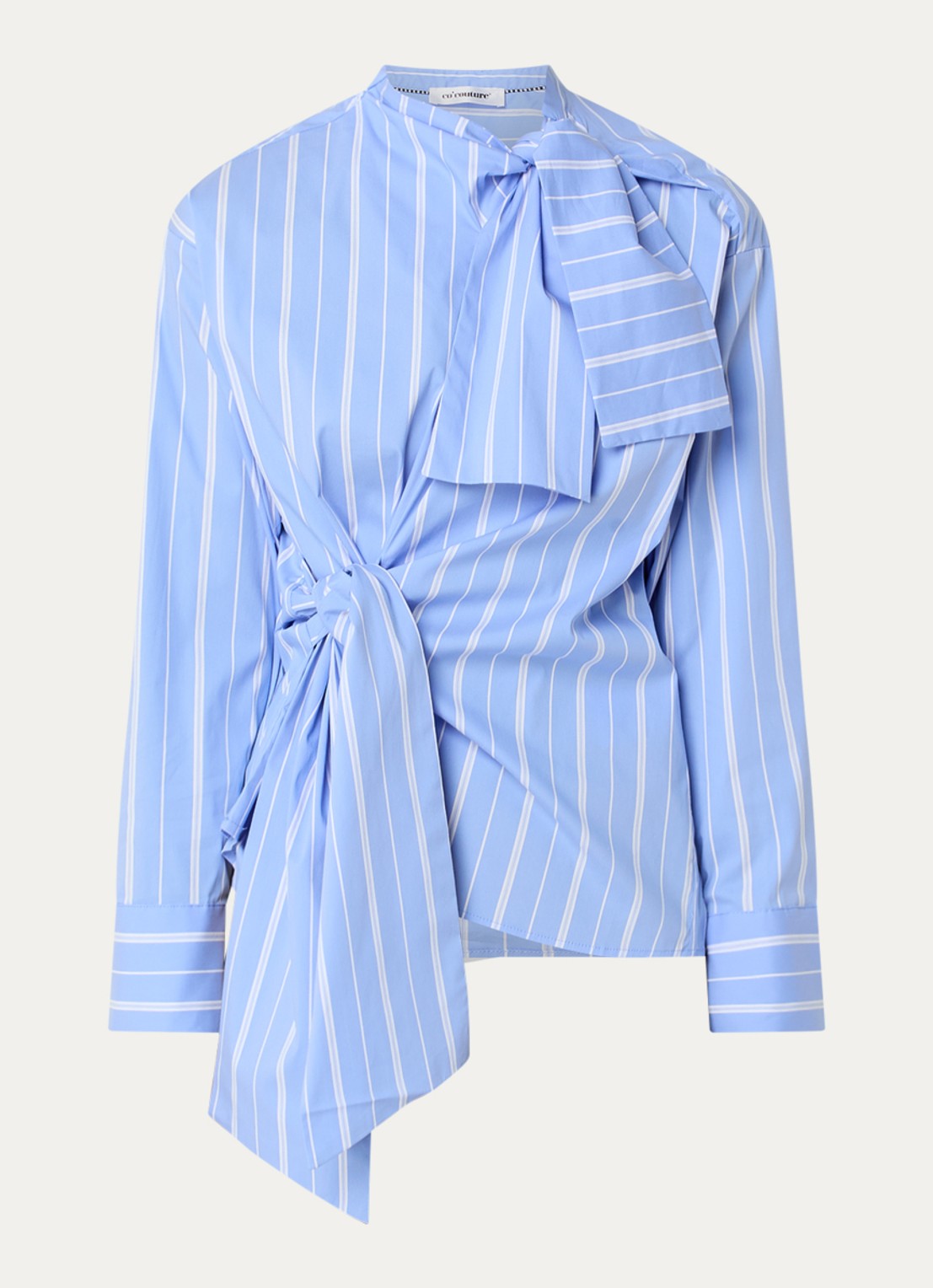 Co'Couture Shira tuniek met streepprint en sjaalkraag - voorkant 2 blauw