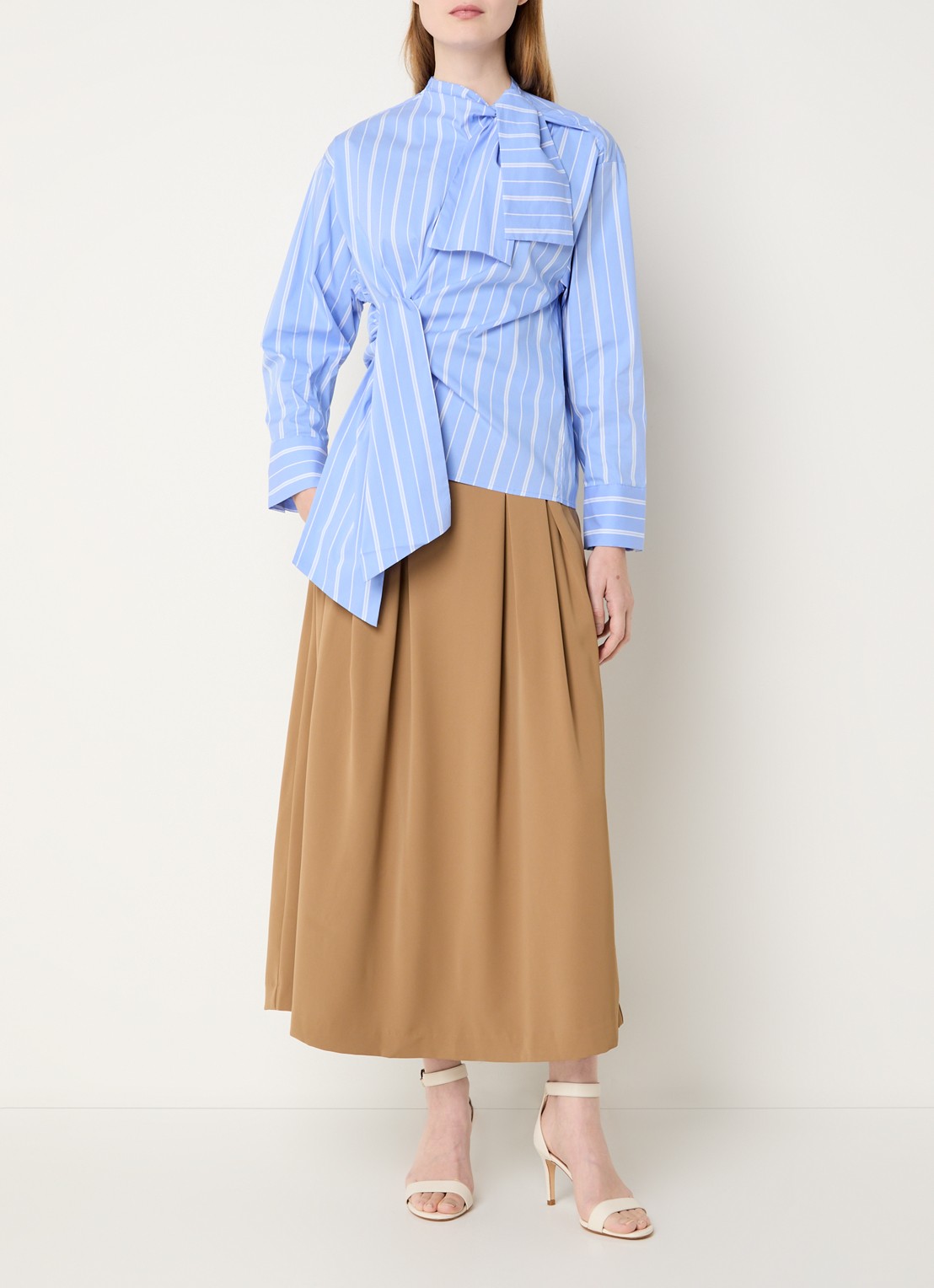 Co'Couture Shira tuniek met streepprint en sjaalkraag - voorkant 3 blauw