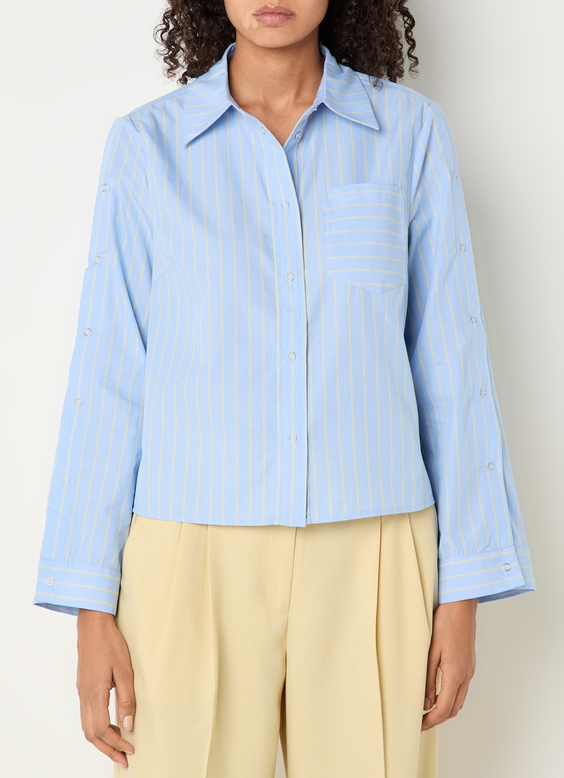 Co'Couture Simo blouse met streepprint - detail 4 blauwgrijs