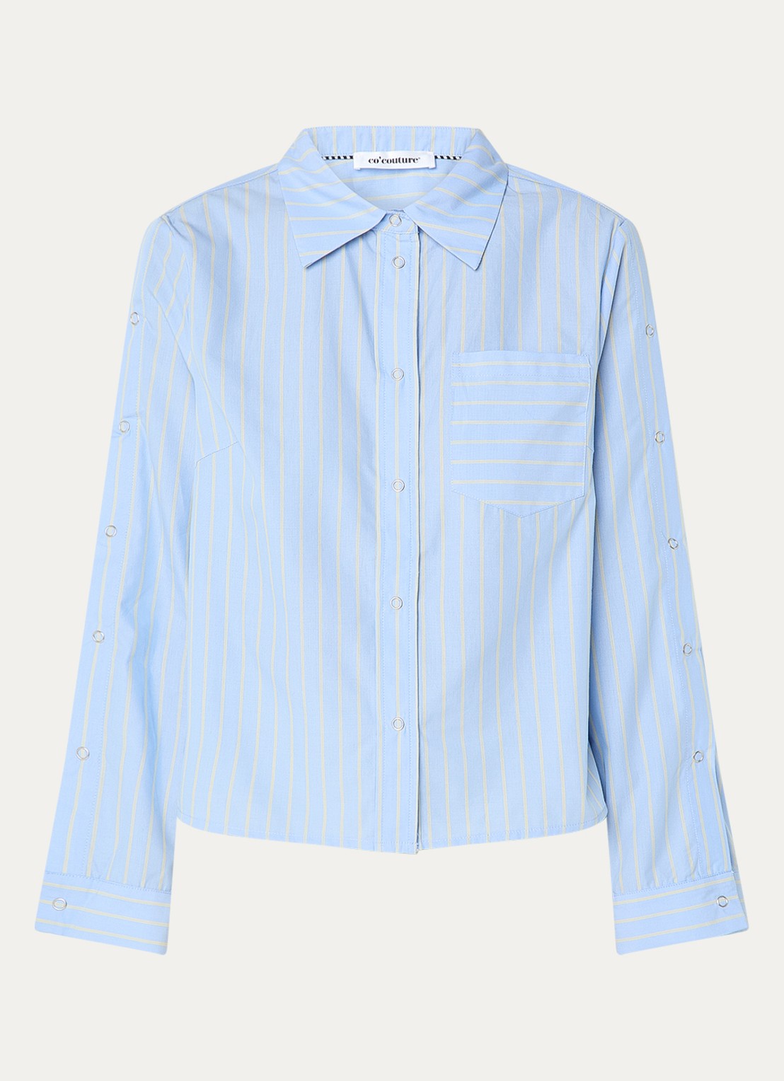 Co'Couture Simo blouse met streepprint - voorkant blauwgrijs