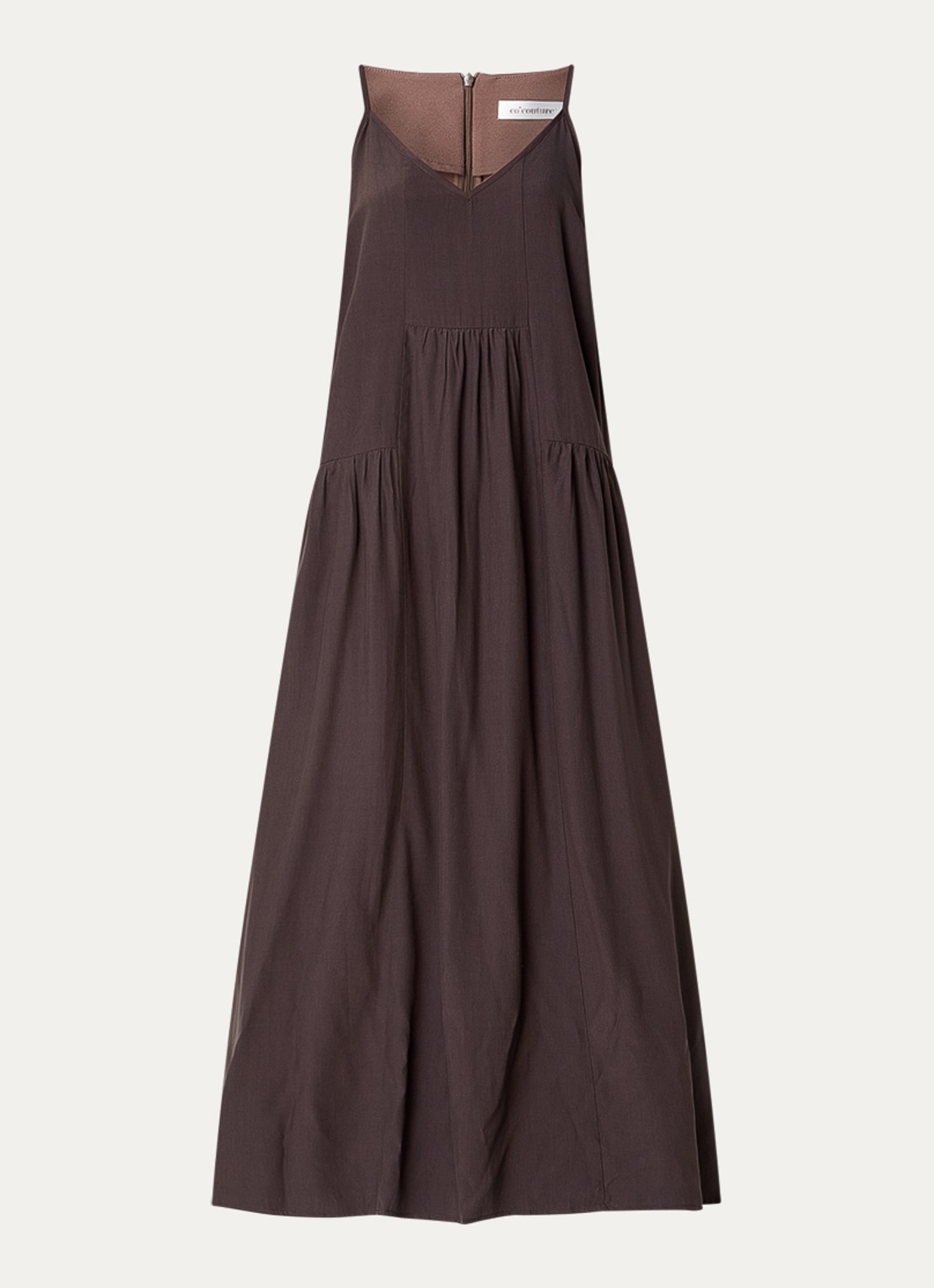 Co'Couture Sunrise maxi jurk met V-hals - voorkant donkerbruin