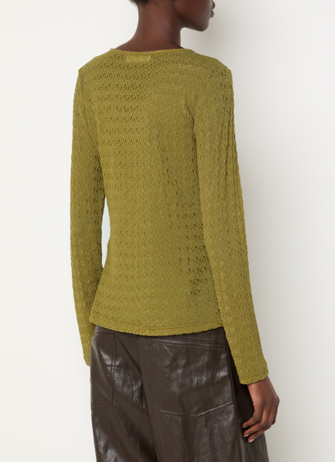 Co'Couture SvalaCC semi-transparante top met opengewerkt dessin - achterkant 2 groen