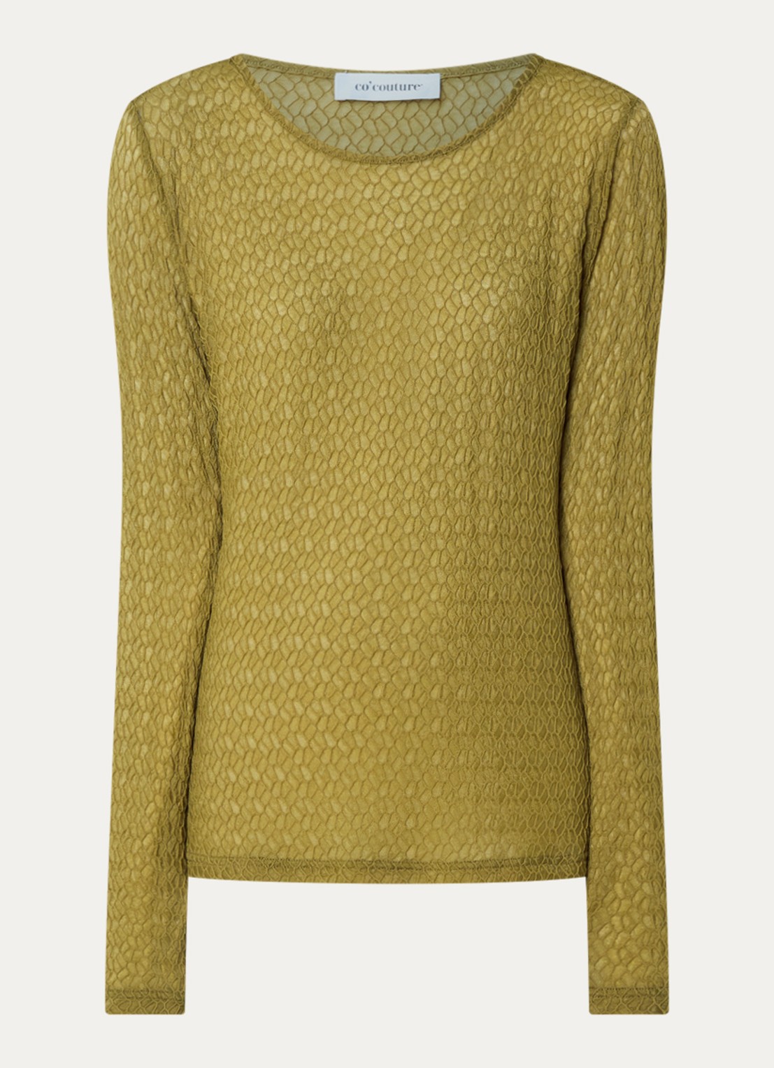 Co'Couture SvalaCC semi-transparante top met opengewerkt dessin - voorkant 3 groen