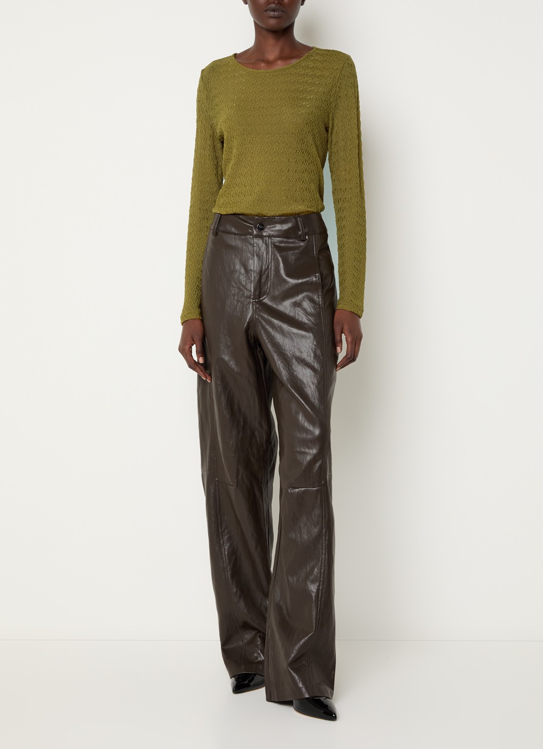Co'Couture SvalaCC semi-transparante top met opengewerkt dessin - voorkant 4 groen