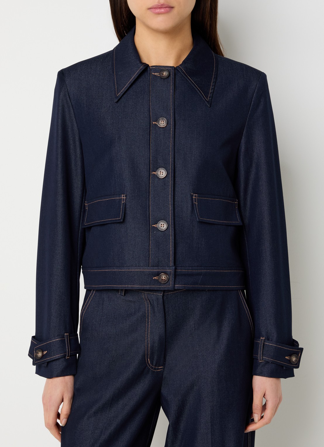 Co'Couture Terry jack van chambray met schoudervulling - detail 4 indigo