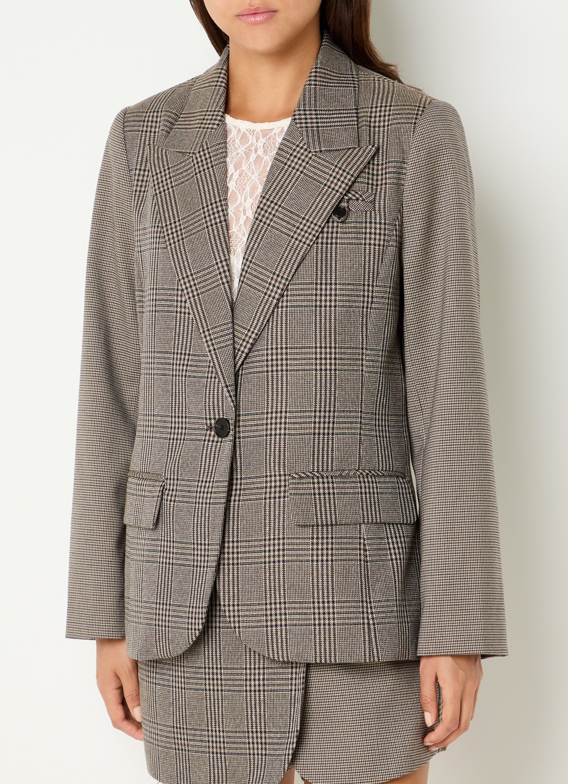 Co'Couture VeyaCC blazer met ruitdessin - detail 2 bruin