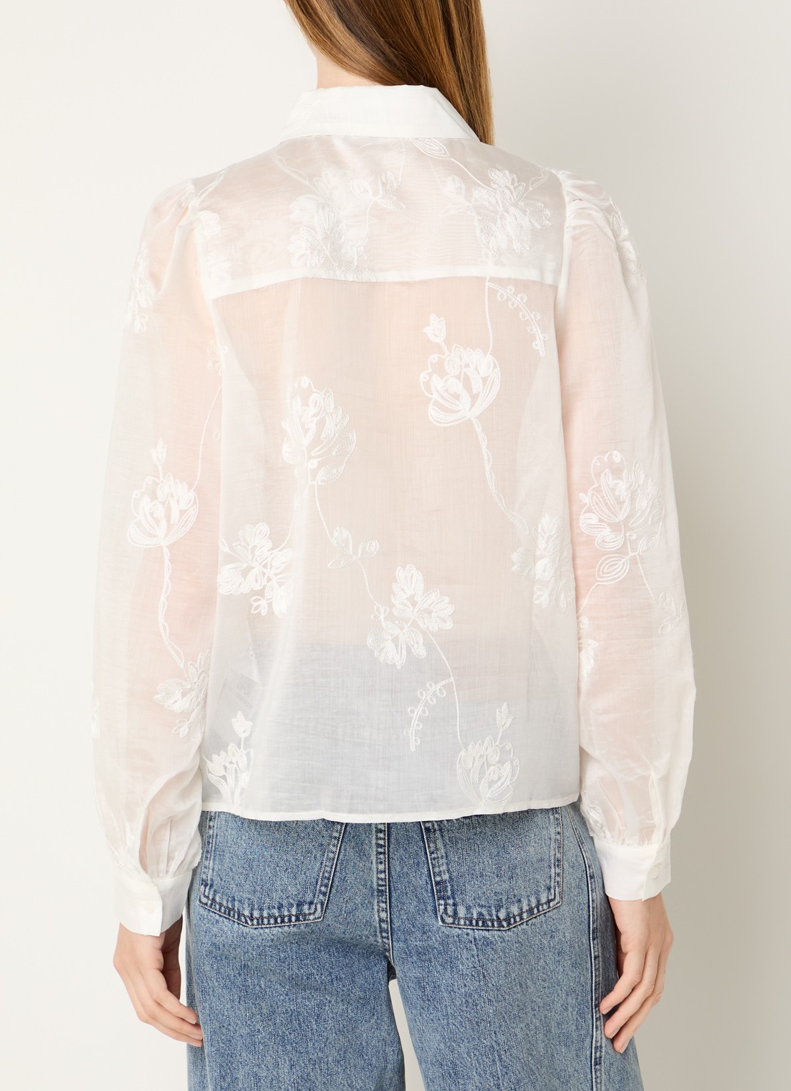 Co'Couture Vivian semi-transparante blouse met borduring - achterkant 4 gebroken wit
