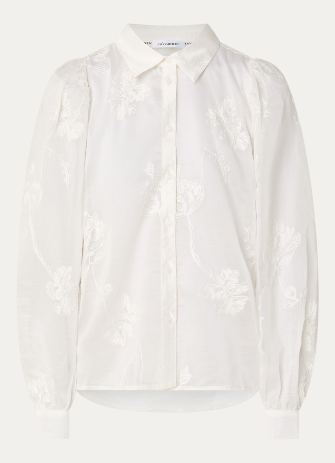 Co'Couture Vivian semi-transparante blouse met borduring - voorkant gebroken wit