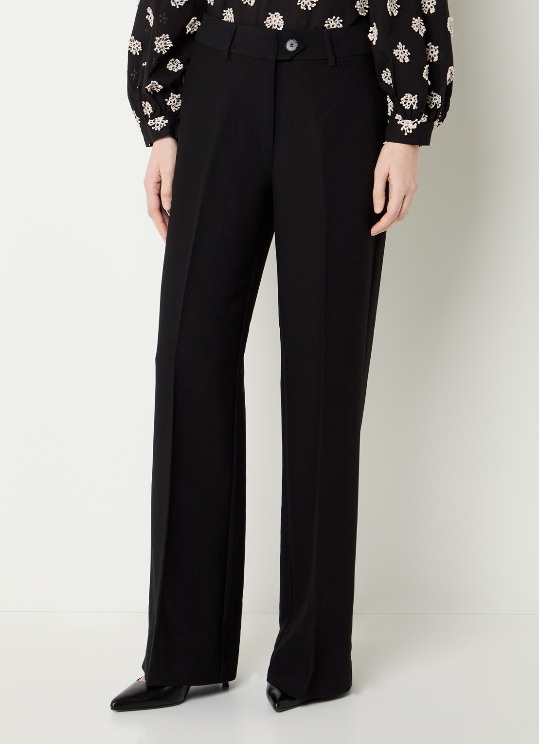 Co'Couture Vola high waist loose fit pantalon met persplooi - detail 3 zwart