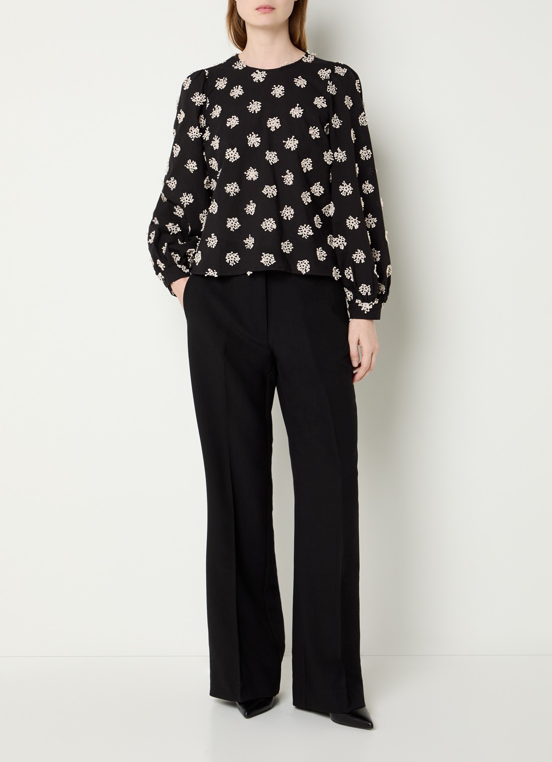 Co'Couture Vola high waist loose fit pantalon met persplooi - voorkant 2 zwart