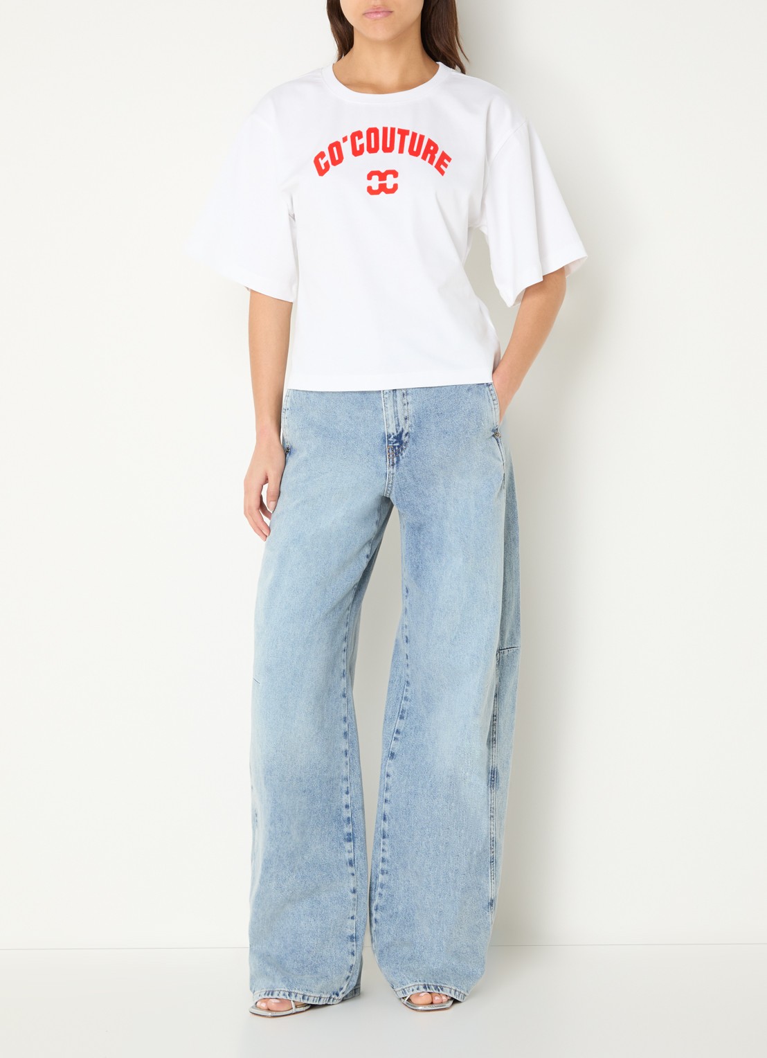 Co'Couture Zenga T-shirt met flock logoprint - voorkant 4 wit