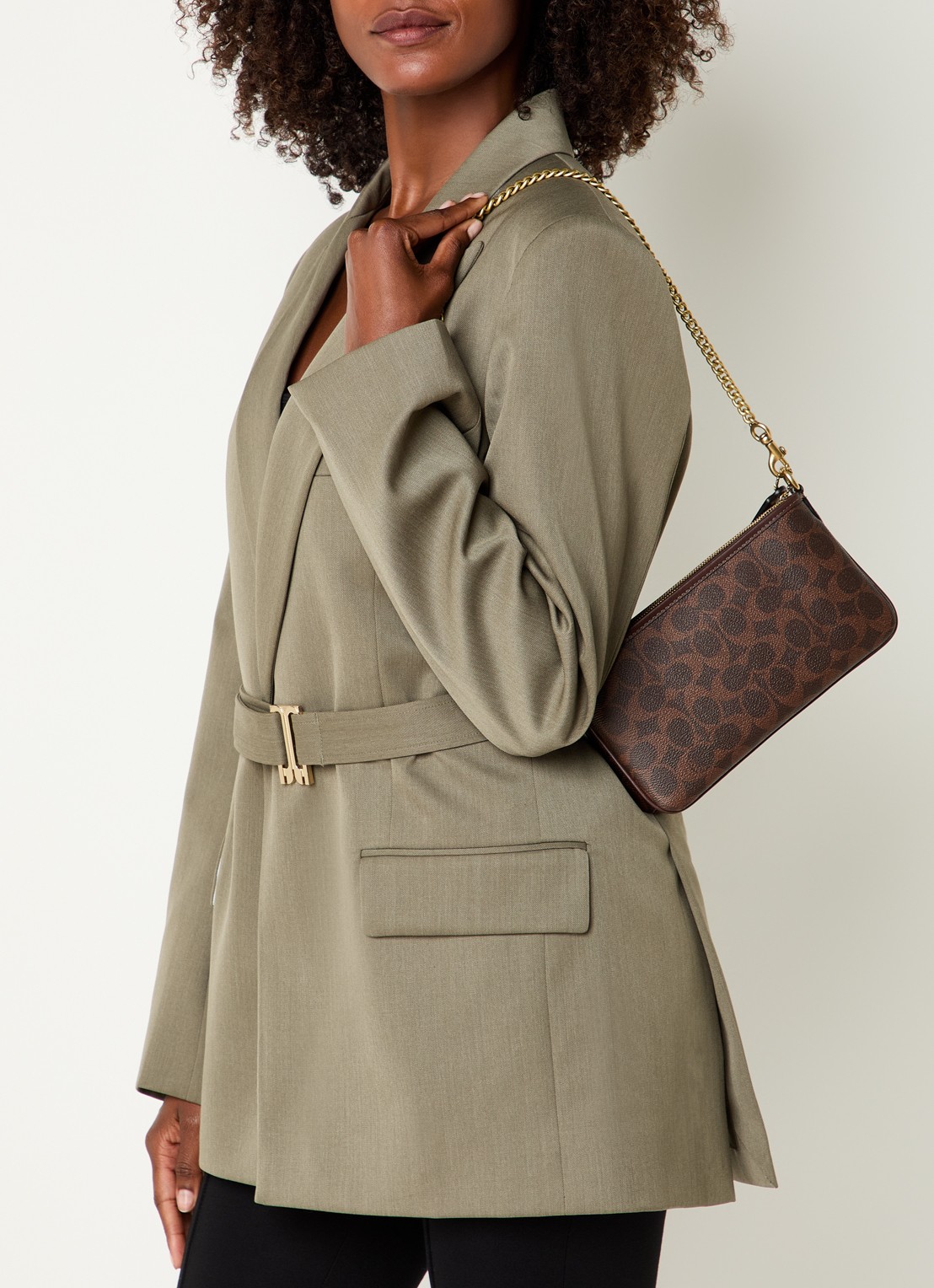 Coach Audry crossbodytas van leer met logoprint - voorkant 3 bruin