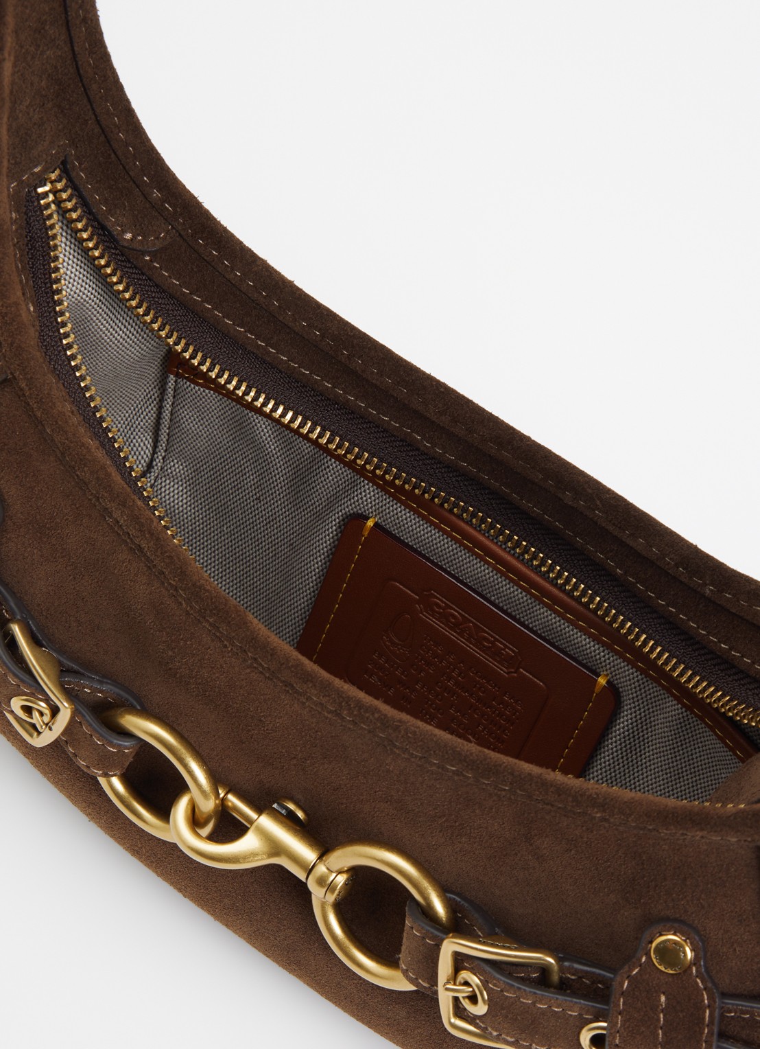 Coach Belted Ergo 26 schoudertas van suède - detail donkerbruin