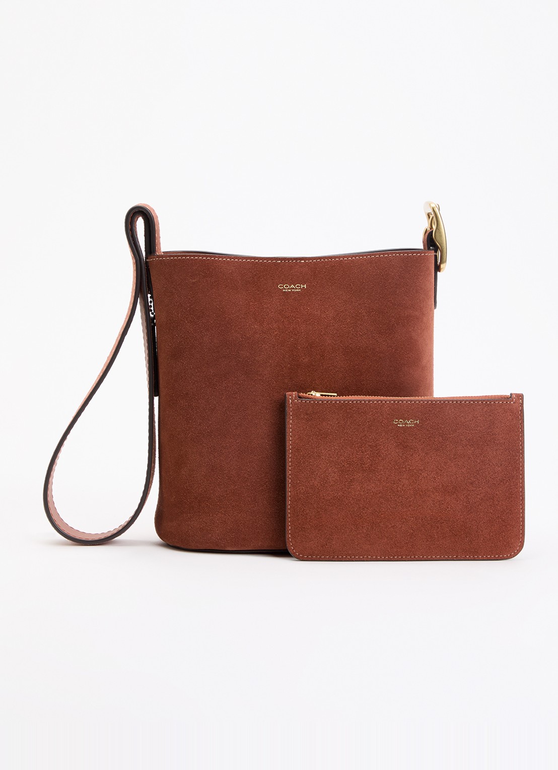 Coach Bleecker 21 schoudertas van suéde met uitneembaar etui  - voorkant steenrood