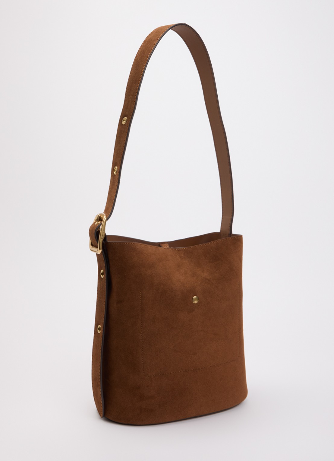 Coach Bleecker Bucket schoudertas van suède met uitneembare etui - achterkant roestbruin