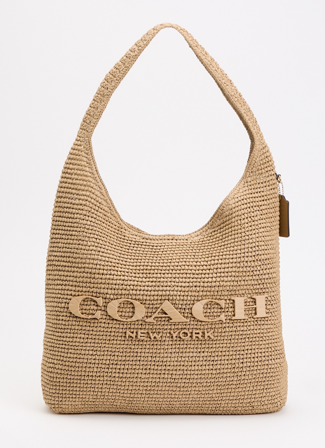 Coach Brooklyn 39 schoudertas van stro met logo  - voorkant 4 beige