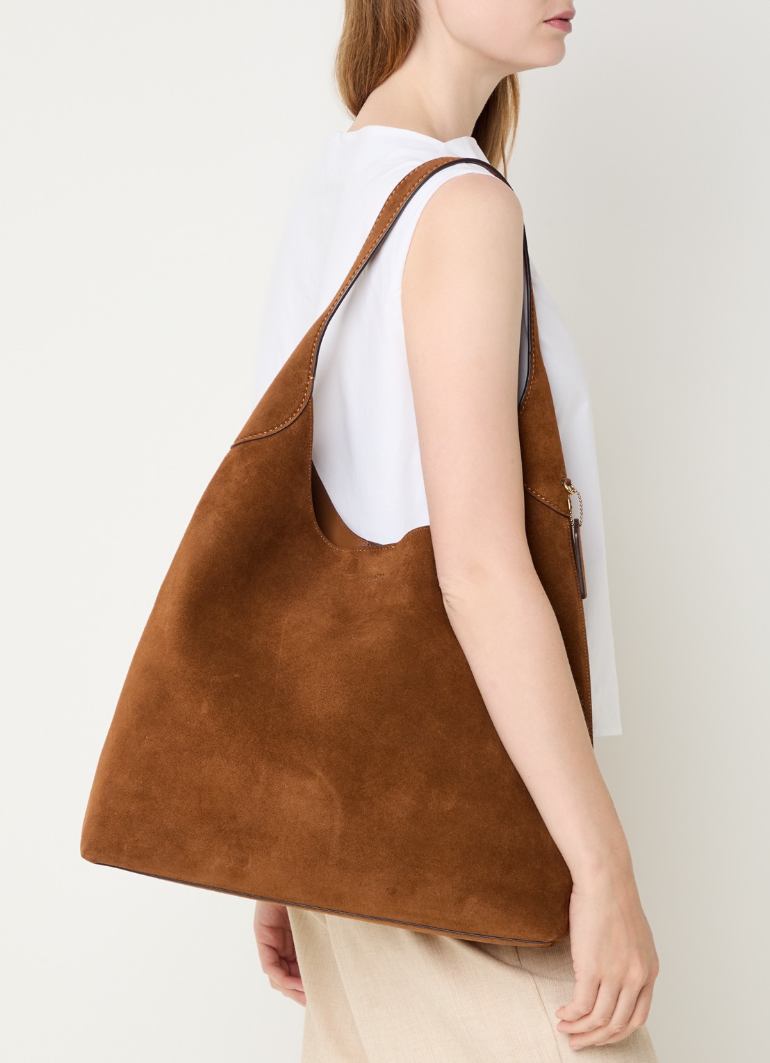 Coach Brooklyn 39 schoudertas van suède - voorkant 6 cognac